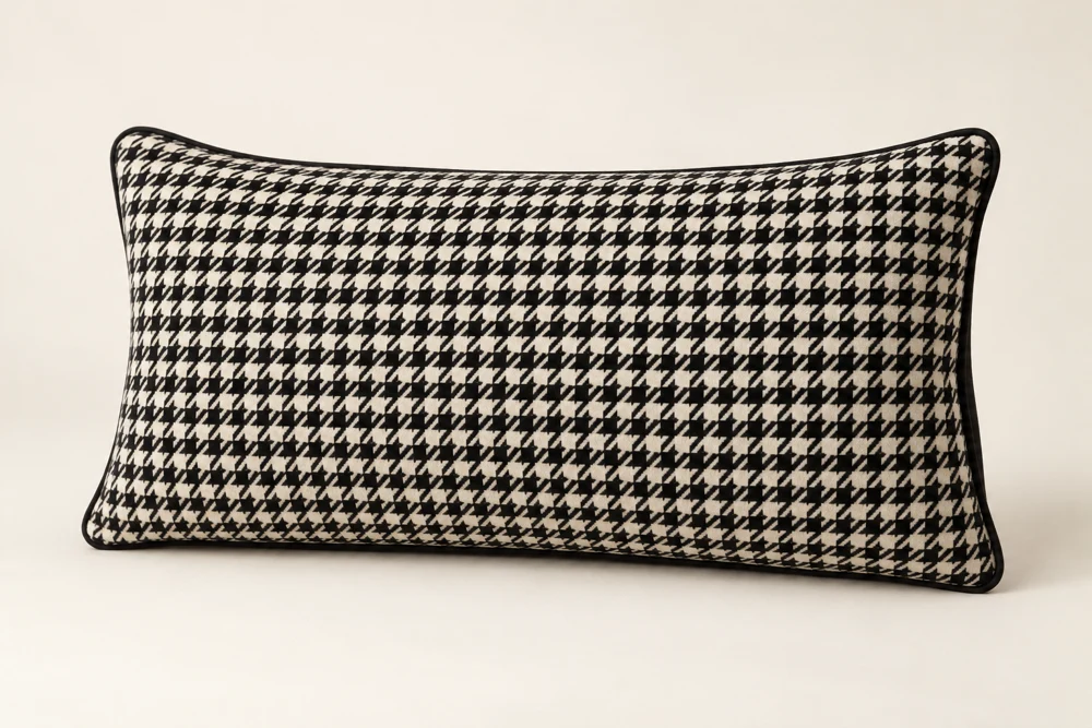 Ink & Ivory lumbar houndstooth velvet cushion cover; insert shown for styling