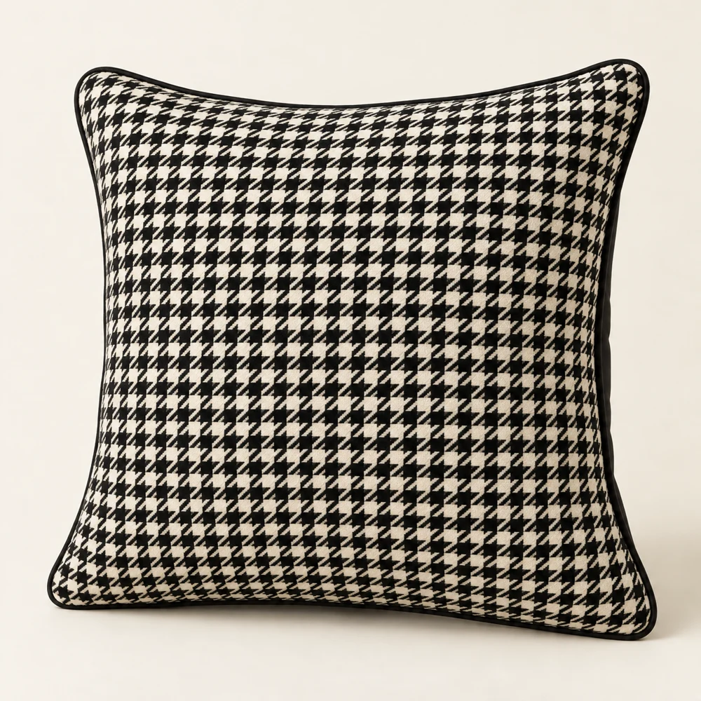 Ink & Ivory square houndstooth velvet cushion cover; insert shown for styling