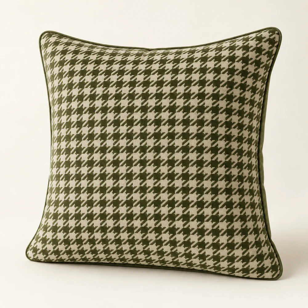 Moss & Oat square houndstooth velvet cushion cover; insert shown for styling