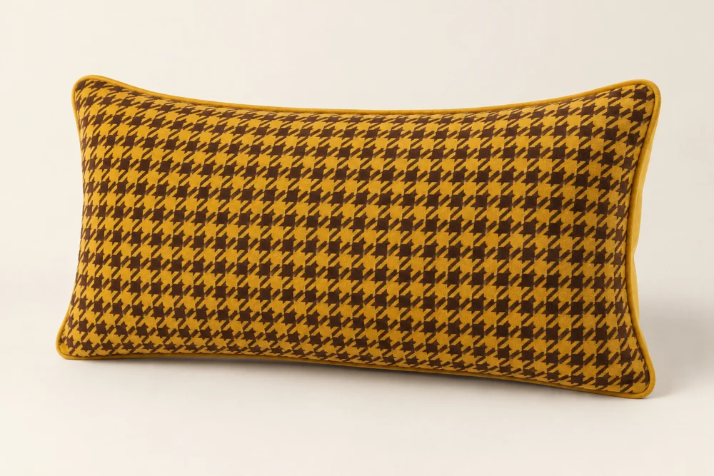 Mustard & Walnut lumbar houndstooth velvet cushion cover; insert shown for styling